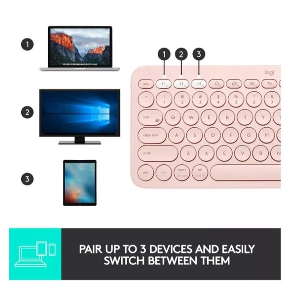 Logitech K380 Multi Device Bluetooth Scissor Keyboard Pink - Picture 10 of 14